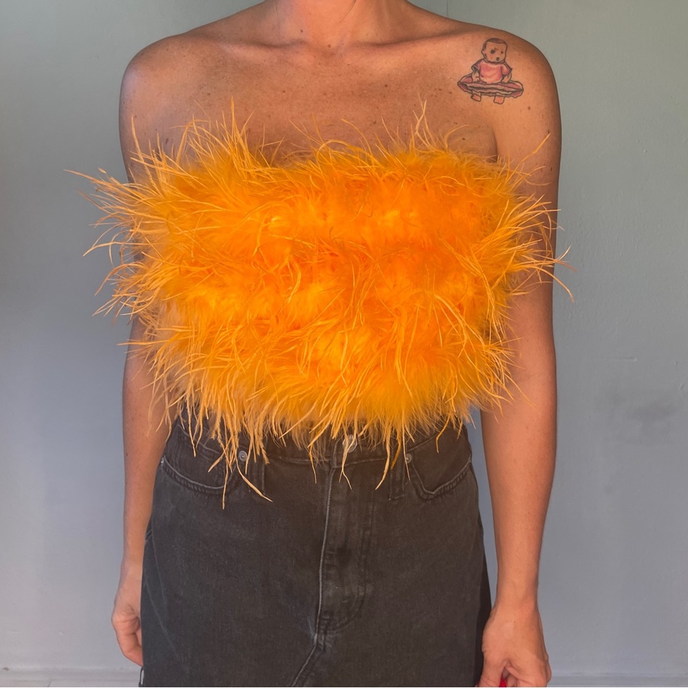 Peppermayo Orange Feather Crop Top